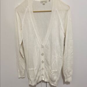 Repeat White Long Cardigan with Decorative Buttons & Patch Pockets. Size 36/XS.